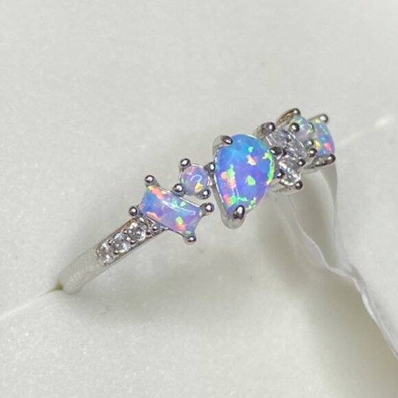 Light Blue Fire Opal  .925 Solid Sterling Silver Ring Size 8 - Picture 3 of 4